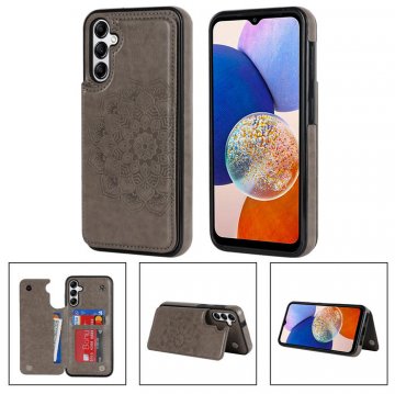 Mandala Embossed Samsung Galaxy A54 Case with Card Holder Gray