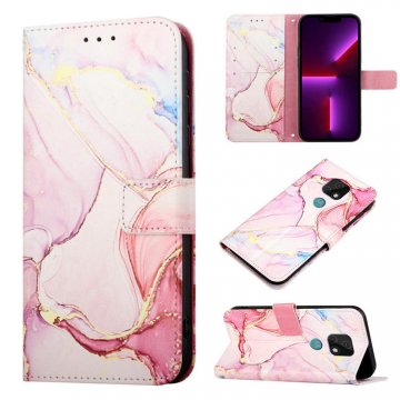 Marble Pattern Moto E7 Wallet Stand Case Rose Gold