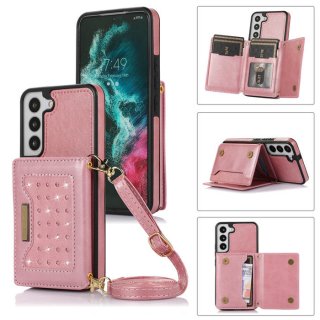 Bling Crossbody Wallet Samsung Galaxy S22 Case with Strap Rose Gold