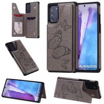 Samsung Galaxy Note 20 Luxury Butterfly Magnetic Card Slots Stand Case Gray