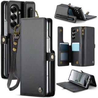 CaseMe Samsung Galaxy Z Fold7 Magnetic Wallet Case with RFID Blocking & Kickstand Black