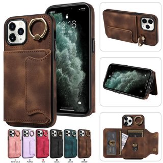 For iPhone 11 Pro Card Holder Ring Kickstand Case Coffee