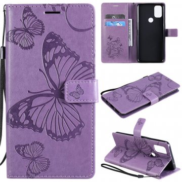 OnePlus Nord N10 5G Embossed Butterfly Wallet Magnetic Stand Case Purple