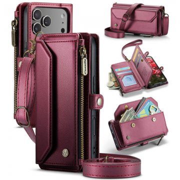 CaseMe iPhone 17 Pro Wallet RFID Blocking Crossbody Case with Wireless Charging Red