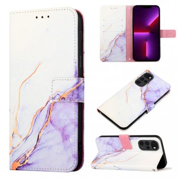 Marble Pattern Moto G22 Wallet Stand Case White Purple