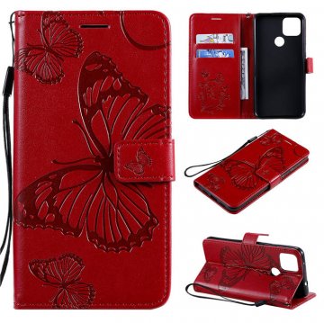 Google Pixel 4A 5G Embossed Butterfly Wallet Magnetic Stand Case Red