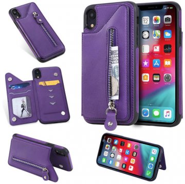 iPhone XR Wallet Magnetic Kickstand Shockproof Cover Purple