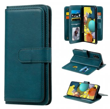 Samsung Galaxy A51 5G Multi-function 10 Card Slots Wallet Case Dark Green