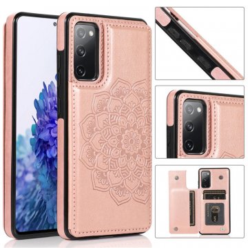 Mandala Embossed Samsung Galaxy S20 FE Case with Card Holder Rose Gold