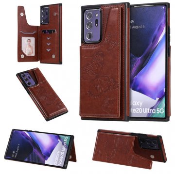 Samsung Galaxy Note 20 Ultra Luxury Butterfly Magnetic Card Slots Stand Case Brown