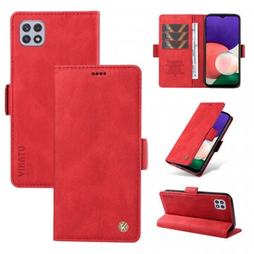 YIKATU Samsung Galaxy A22 4G Skin-touch Wallet Kickstand Case Red