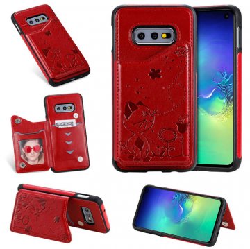 Samsung Galaxy S10e Bee and Cat Magnetic Card Slots Stand Cover Red