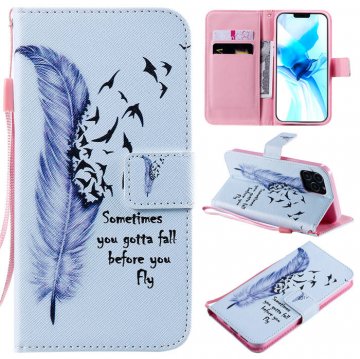 iPhone 12 Pro Embossed Feather Birds Wallet Magnetic Stand Case