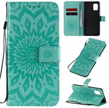 Samsung Galaxy A71 5G Embossed Sunflower Wallet Stand Case Green