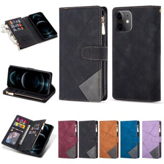 iPhone 11 Color Splicing Lines Wallet Stand Case Black
