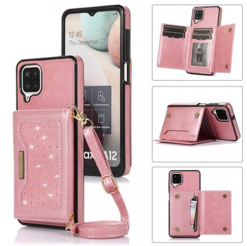 Bling Crossbody Wallet Samsung Galaxy A12 5G Case with Strap Rose Gold