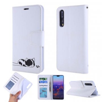 Huawei P20 Pro Cat Pattern Wallet Magnetic Stand Case White