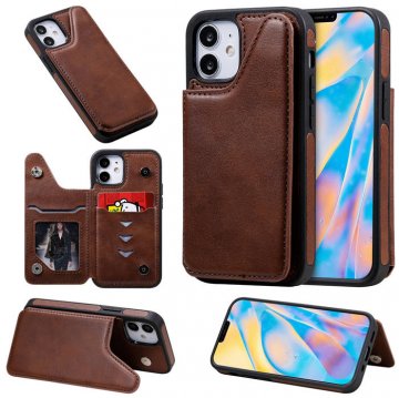 iPhone 12 Mini Luxury Leather Magnetic Card Slots Stand Cover Coffee