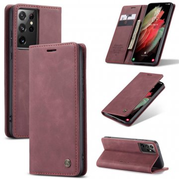 CaseMe Samsung Galaxy S21 Ultra Wallet Kickstand Magnetic Case Red