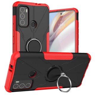 Moto G60 Hybrid Rugged PC + TPU Ring Kickstand Case Red