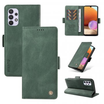 YIKATU Samsung Galaxy A32 4G Skin-touch Wallet Kickstand Case Green