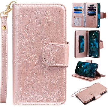iPhone 12 Pro Max Embossed Girl Cat 9 Card Slots Wallet Stand Case Rose Gold