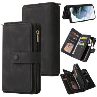 Samsung Galaxy S22 Wallet 15 Card Slots Case with Wrist Strap Black