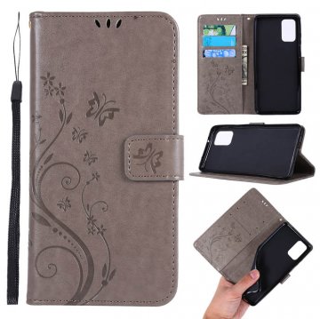 Samsung Galaxy S20 Plus Butterfly Pattern Wallet Magnetic Stand Case Gray