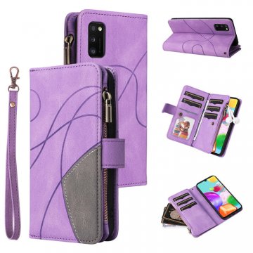 Samsung Galaxy A41 Zipper Wallet Magnetic Stand Case Purple