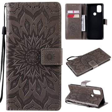 OnePlus Nord N10 5G Embossed Sunflower Wallet Magnetic Stand Case Gray