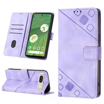 Skin-friendly Google Pixel 7 Wallet Stand Case with Wrist Strap Purple