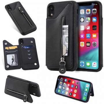 iPhone XR Wallet Magnetic Kickstand Shockproof Cover Black