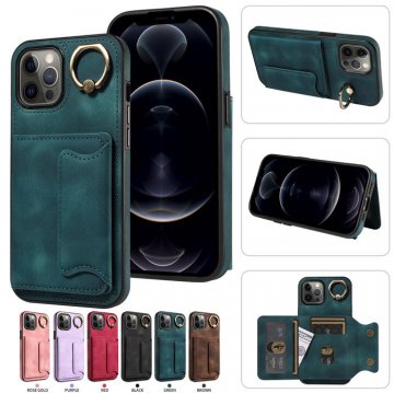 For iPhone 12 Pro Max Card Holder Ring Kickstand Case Green