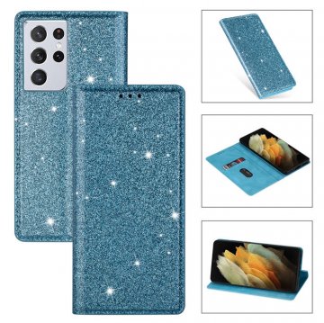 Samsung Galaxy S21/S21 Plus/S21 Ultra Wallet Glitter Leather Case Blue