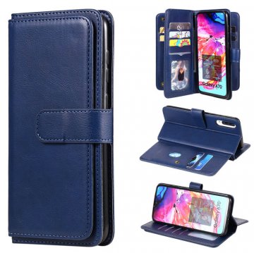 Samsung Galaxy A70 Multi-function 10 Card Slots Wallet Case Dark Blue