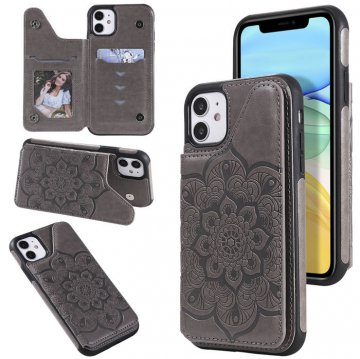iPhone 11 Embossed Wallet Magnetic Stand Case Gray