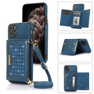Bling Crossbody Bag Wallet iPhone 11 Pro Case with Lanyard Strap Blue