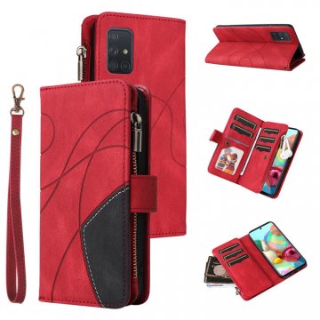 Samsung Galaxy A71 Zipper Wallet Magnetic Stand Case Red