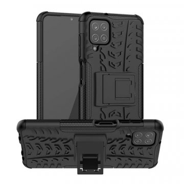 Samsung Galaxy A12 5G Hybrid Rugged PC + TPU Kickstand Case Black