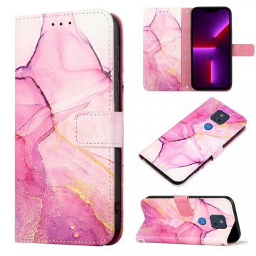 Marble Pattern Moto G Power 2021 Wallet Stand Case Purple Gold