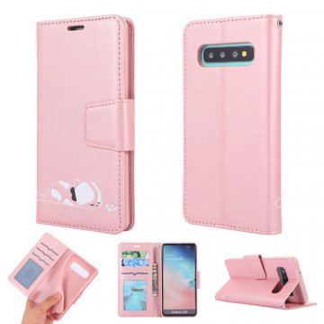 Samsung Galaxy S10 Cat Pattern Wallet Magnetic Stand Case Pink