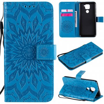 Xiaomi Redmi Note 9/Redmi 10X 4G Embossed Sunflower Wallet Stand Case Blue