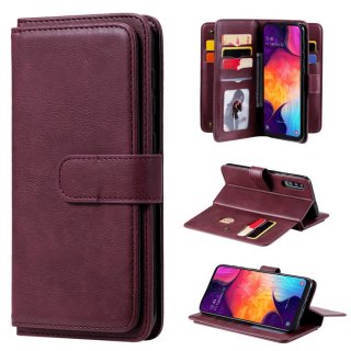 Samsung Galaxy A50 Multi-function 10 Card Slots Wallet Case Claret