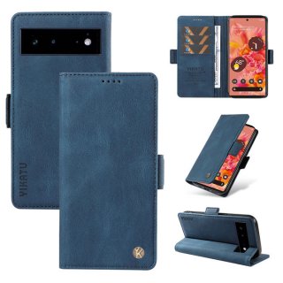 YIKATU Google Pixel 6 Skin-touch Wallet Kickstand Case Blue