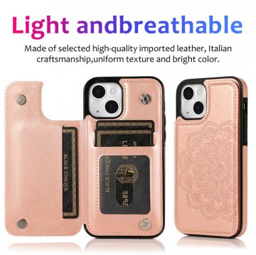 Mandala Embossed iPhone 13 Mini Case with Card Holder Rose Gold