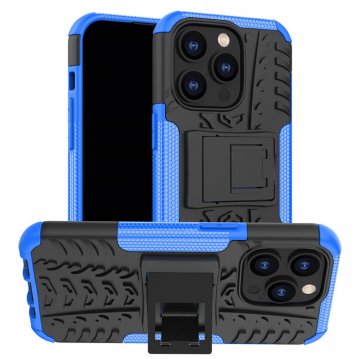 Dual Layer Hybrid Anti-Slip iPhone 14 Pro Kickstand Case Blue