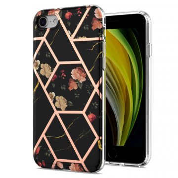 iPhone 7/8/SE 2020 Flower Pattern Marble Electroplating TPU Case Black