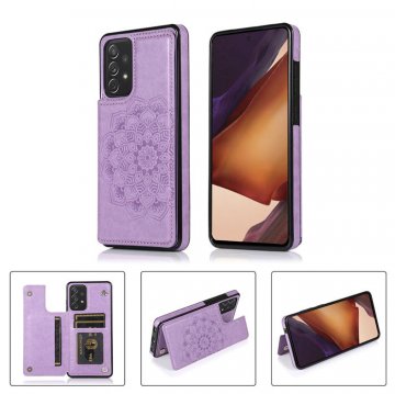 Mandala Embossed Samsung Galaxy A52 Case with Card Holder Purple