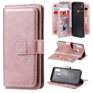 Samsung Galaxy A20e Multi-function 10 Card Slots Wallet Case Rose Gold