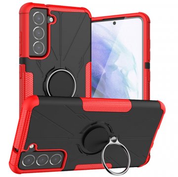 Samsung Galaxy S21 FE Hybrid Rugged Ring Kickstand Case Red